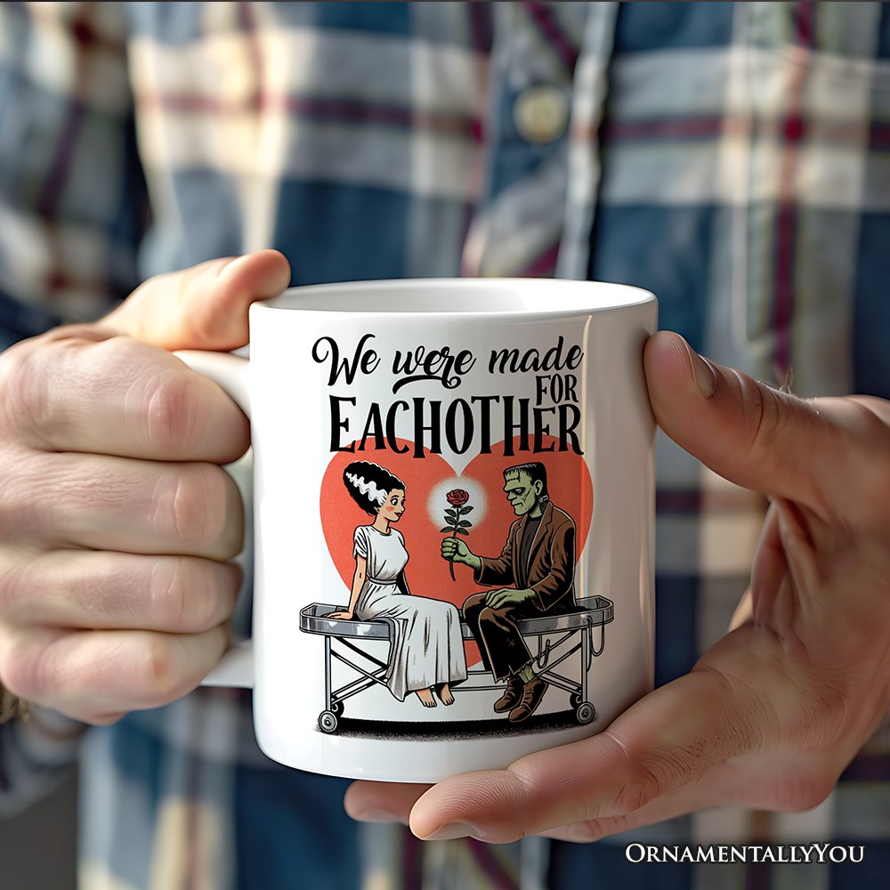 Vintage Frankenstein and Bride Personalized Mug for Couple, We Were Made for Each Other Vintage Romantic Gift With Custom Names