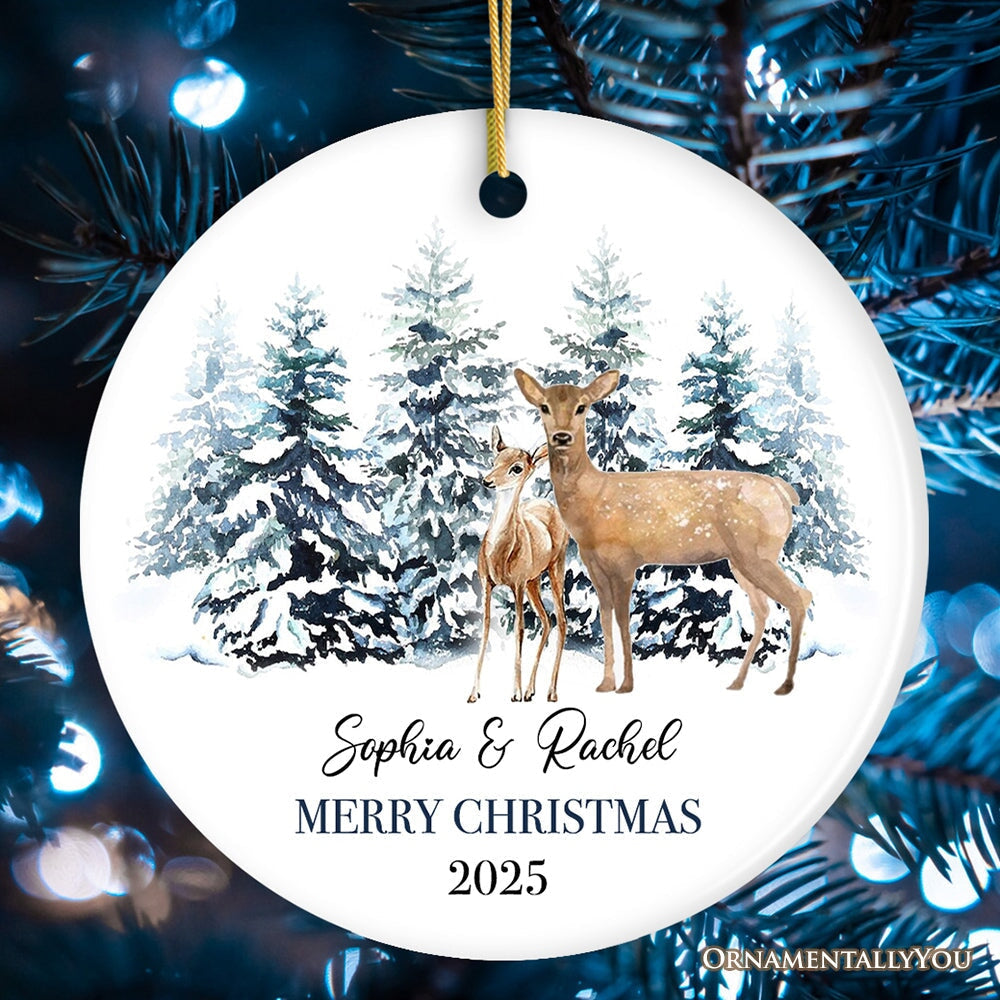 Watercolor Family Deer Christmas Personalized Ornament
