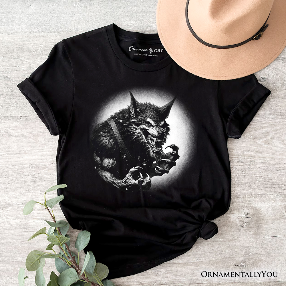 Werewolf Spooky Portrait T-Shirt, Horror Villain Theme Halloween Tee