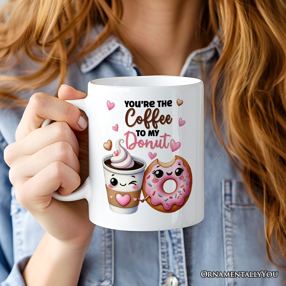 You’re the Donut to My Coffee Personalized Mug for Couple, Cute Romantic Coffee and Donuts Lover Gift With Custom Names
