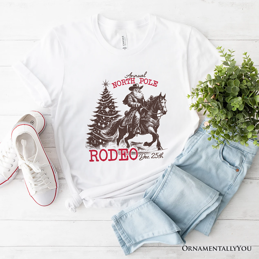 Annual North Pole Rodeo T-Shirt, Funny Cowboy Santa Christmas Tee for Country Lovers