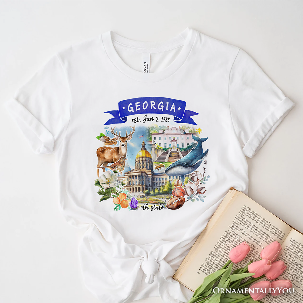 Artistic Georgia State Themes and Landmarks T-Shirt, Tee for History and Travel Lovers