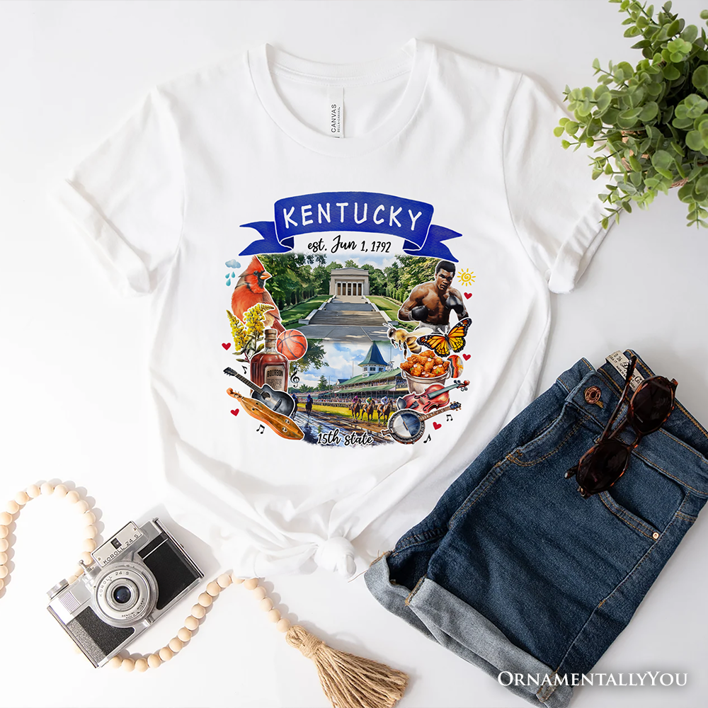 Artistic Kentucky State Themes and Landmarks T-Shirt, Tee for History and Travel Lovers