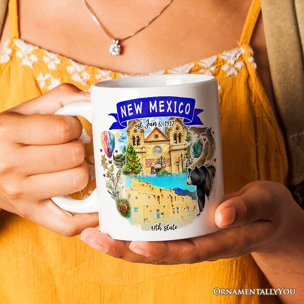 Artistic New Mexico State Themes and Landmarks Personalized Mug With Custom Name