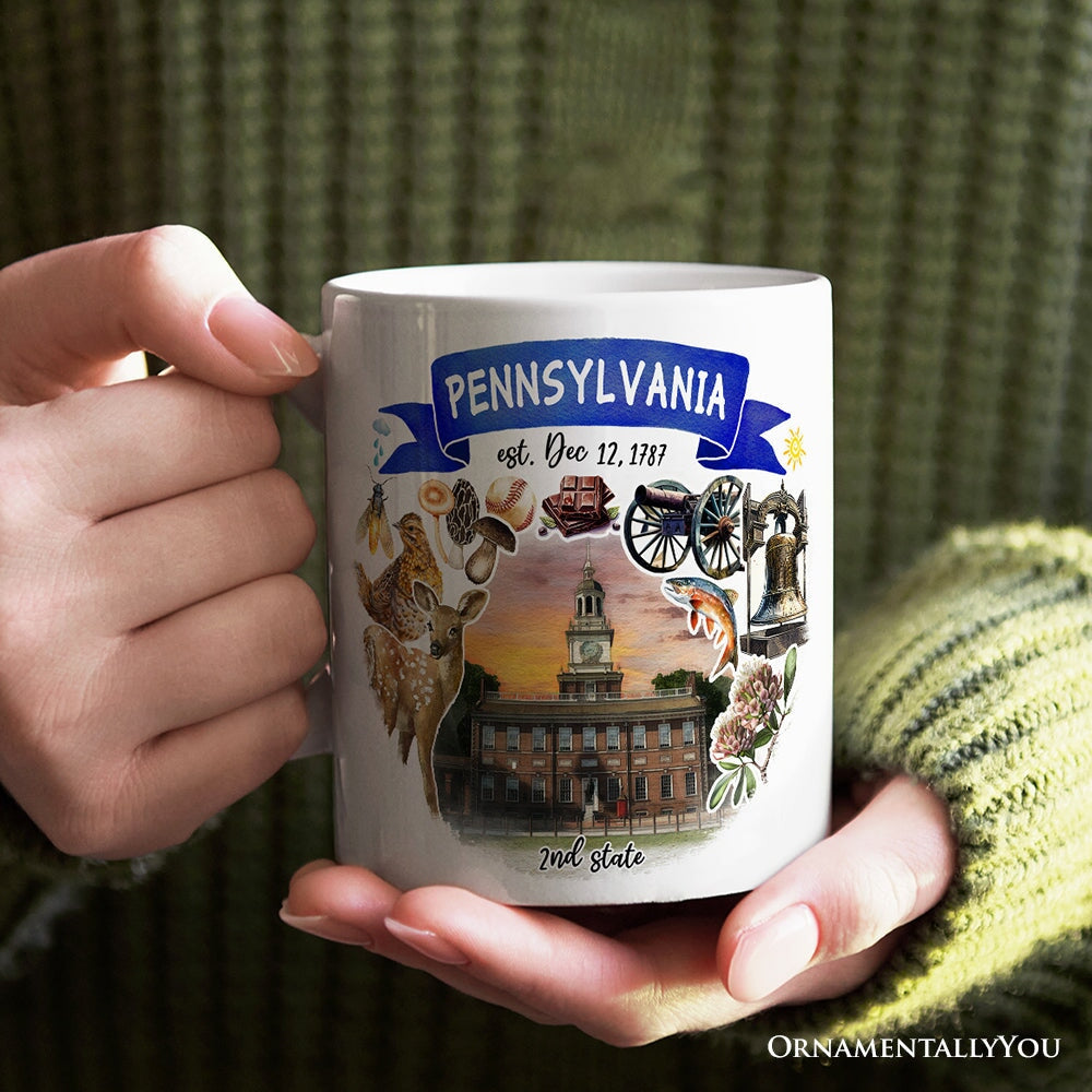 Artistic Pennsylvania State Themes and Landmarks Personalized Mug With Custom Name