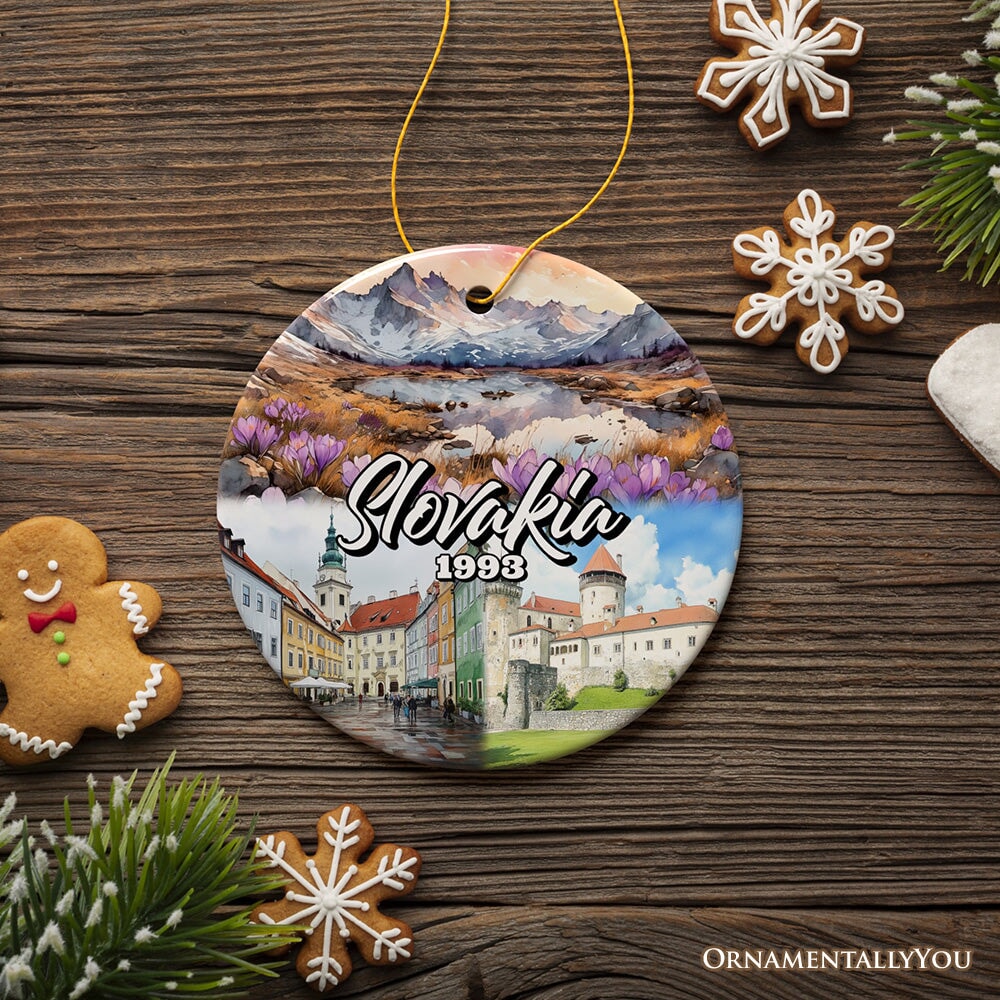 Artistic Slovakia Landmarks Ornament, Slavic Heritage and Culture Christmas Gift and Bratislava Travel Souvenir