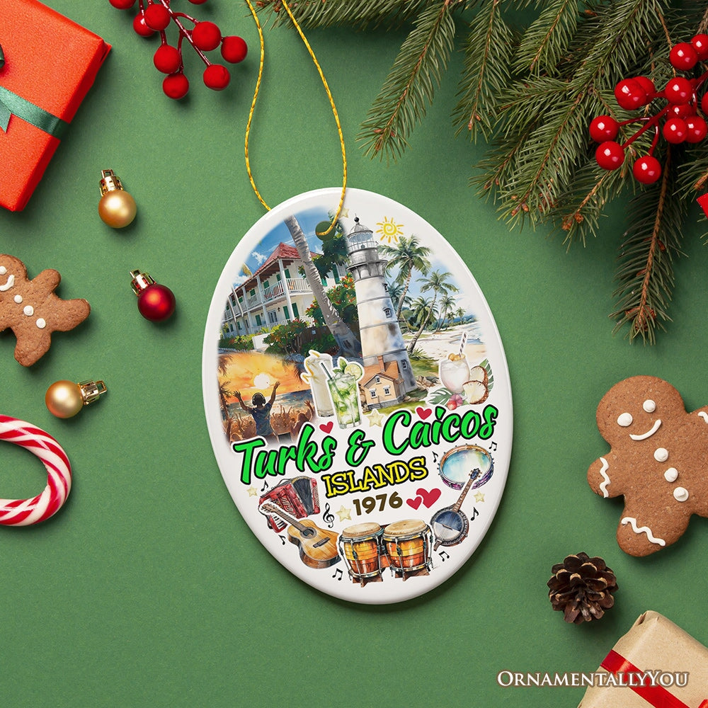 Artistic Turks and Caicos Islands Beach Paradise Ornament, Unique Tropical British Overseas Territories Vacation Souvenir