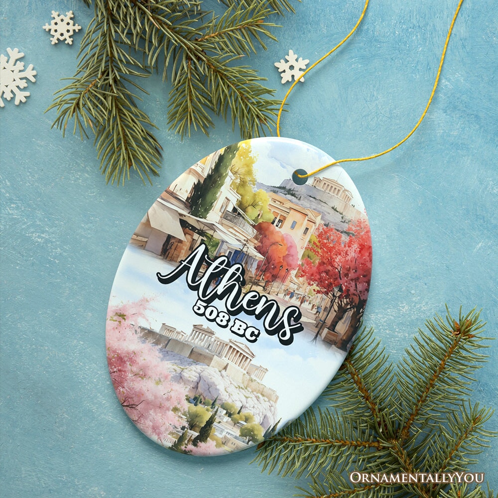 Athens Acropolis Historical Landmarks Ornament, Greek Artistic Heritage Christmas Gift and Travel Souvenir