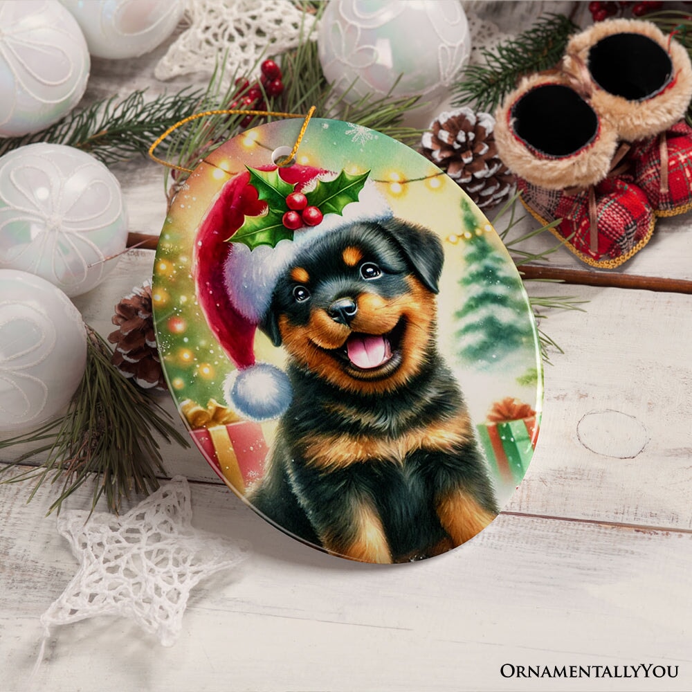 Charming Rottweiler in Festive Attire Ornament, Heartwarming Dog-Themed Christmas Gift Decor