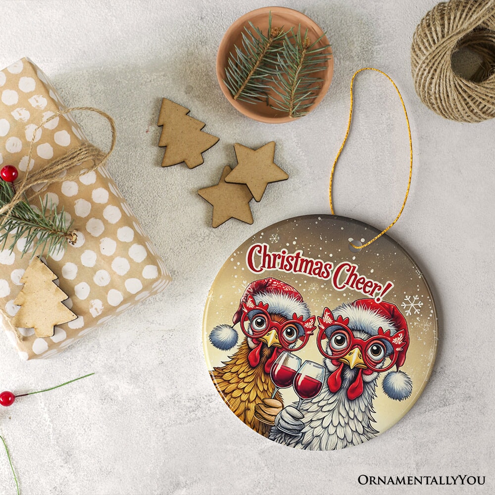 Christmas Cheer Chicken Ornament, Whimsical Holiday Tree Decoration