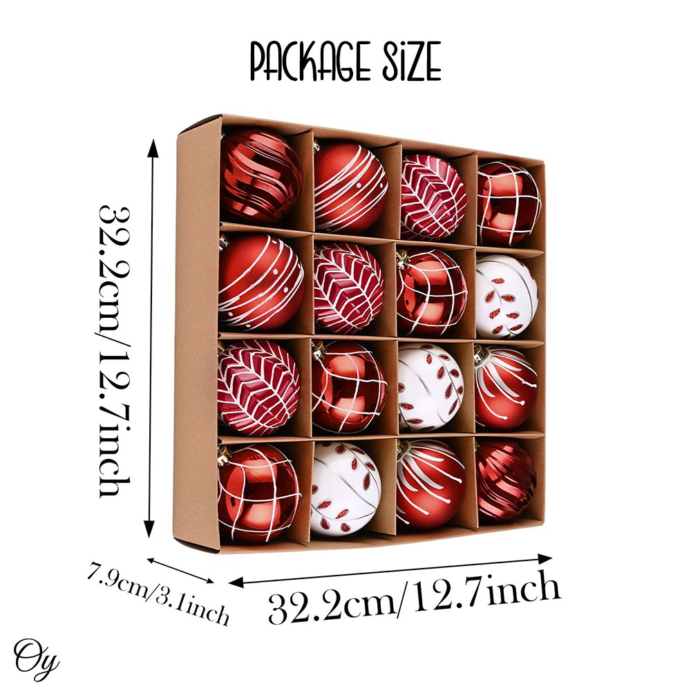 Festive Christmas Ball Set, 16 Ornaments with Varied and Refined Red Colors Packaged