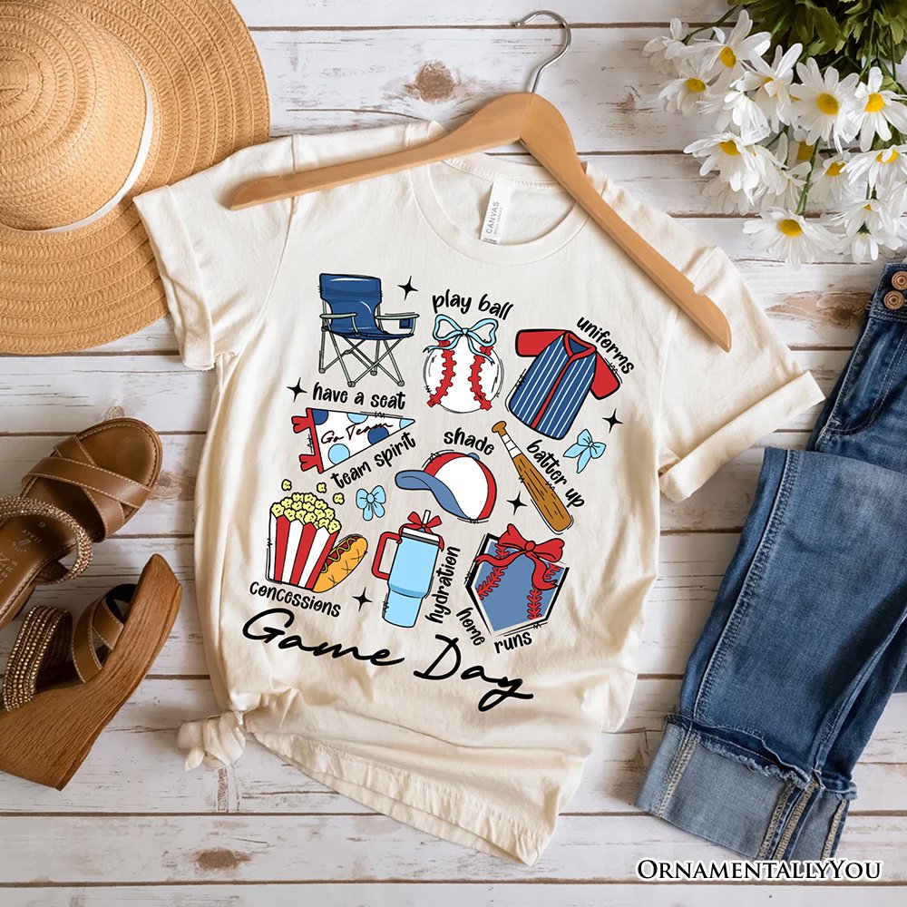 Game Day Baseball T-Shirt, Retro White and Natural Stadium Tee for Sports Fans