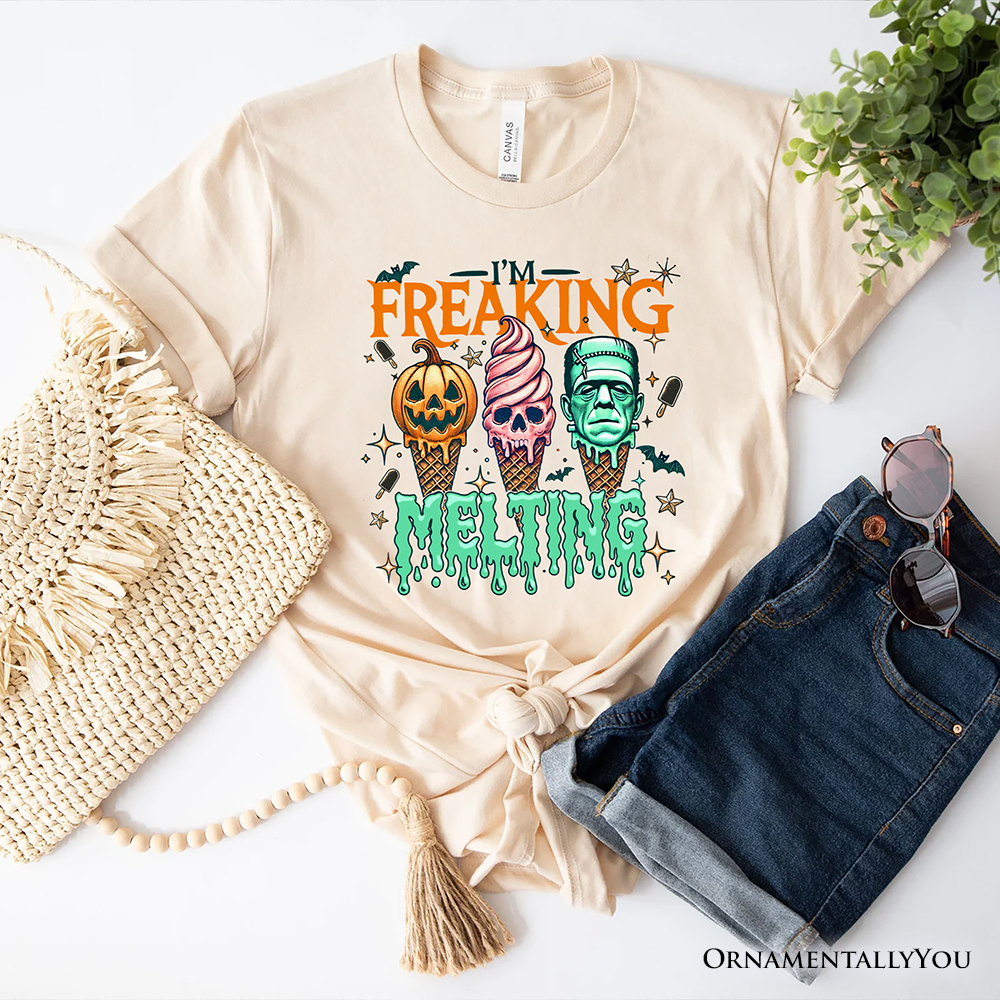 I’m Freaking Melting Frankenstein T-Shirt, Funny Ice Cream Halloween Tee for Summer Spooky Season