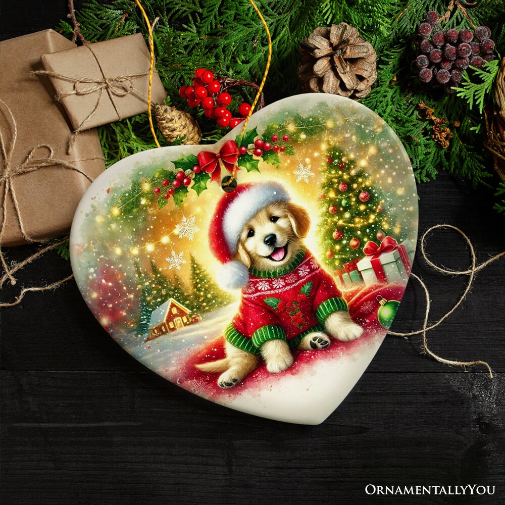 Majestic Golden Retriever with Santa Hat Ornament, Delightful Christmas Gift and Decor