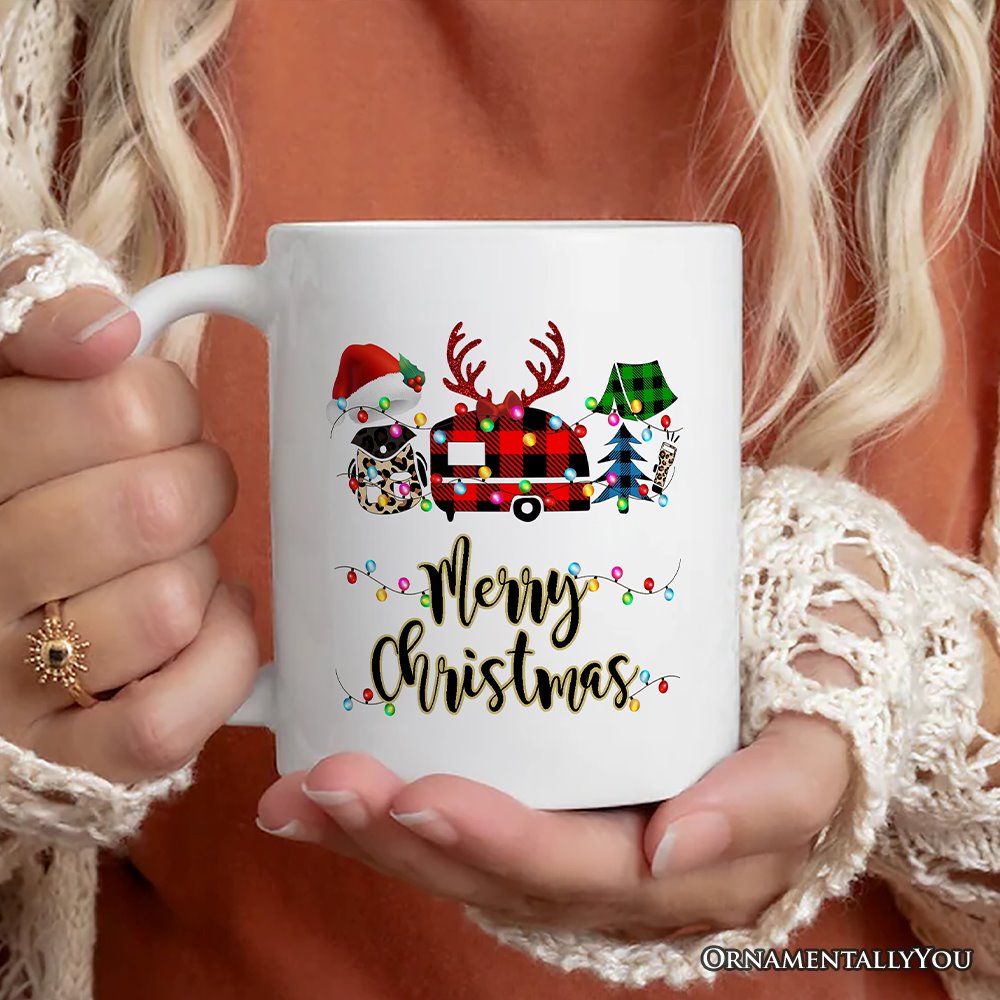 Personalized Mug Camp Buffalo Plaid Christmas, Camping Friends Gift
