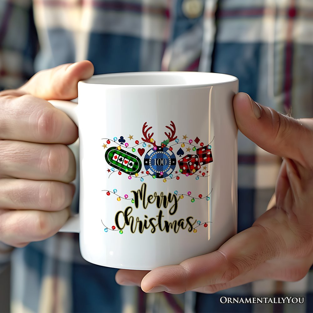 Personalized Mug Casino Buffalo Plaid Christmas, Poker and Dice, Player and Staff Gift