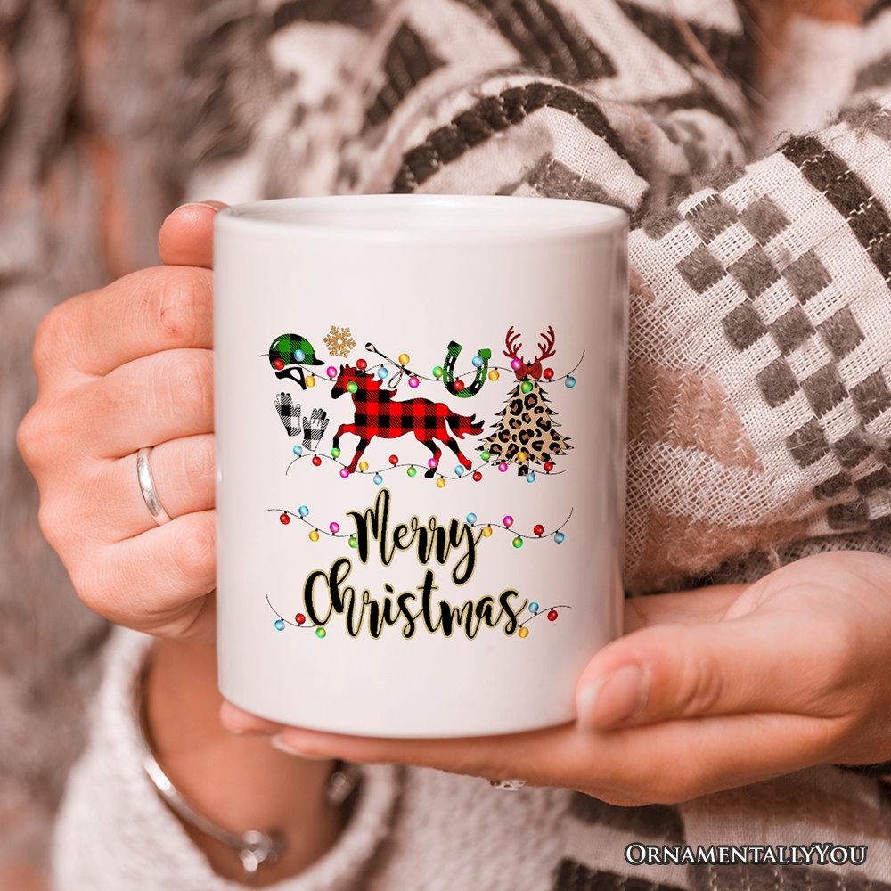 Personalized Mug Horse Buffalo Plaid Christmas, Equestrian Gift