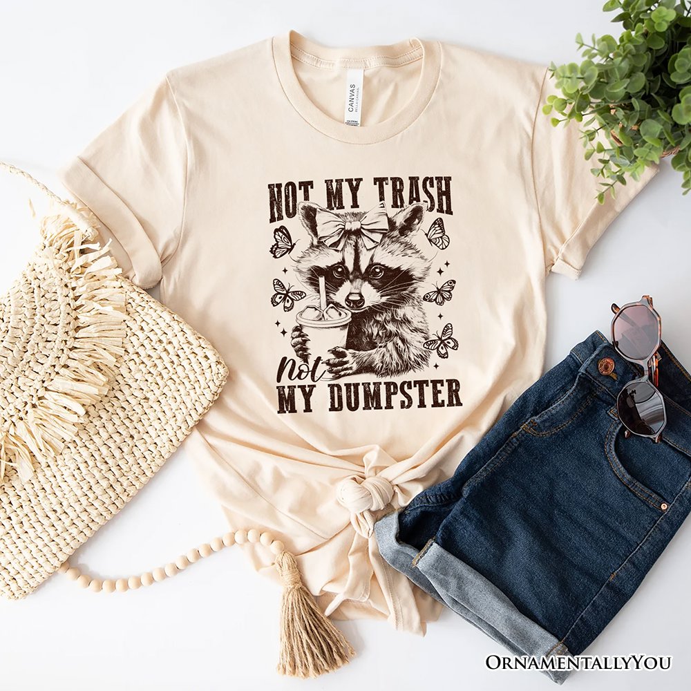 Not My Trash Not My Dumpster Cute Raccoon T-Shirt, White and Natural Vintage Coquette Bow Women Tee