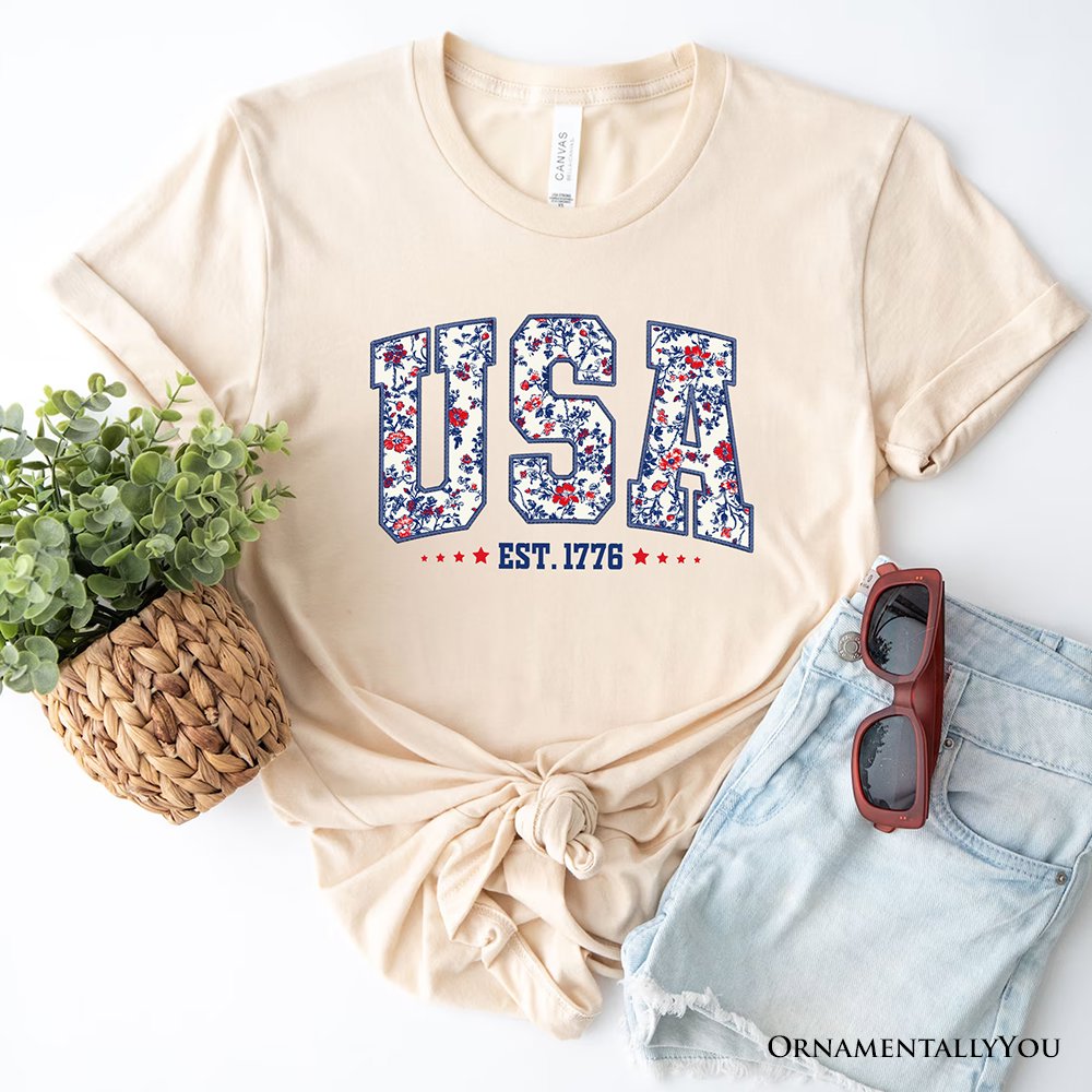 Patriotic USA Floral T-Shirt, 1776 Independence Day Tee