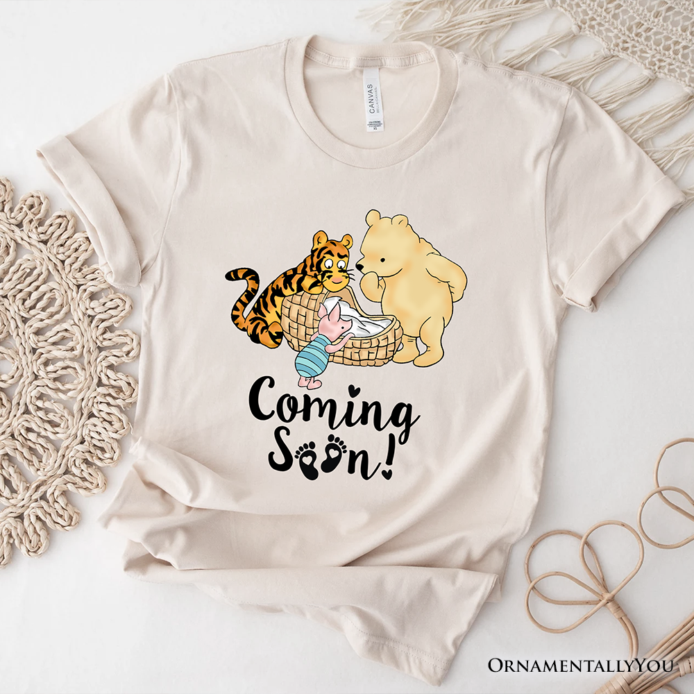 Pregnancy Announcement With Pooh & Tiger T-Shirt, Coming Soon Tee for Expecting Moms