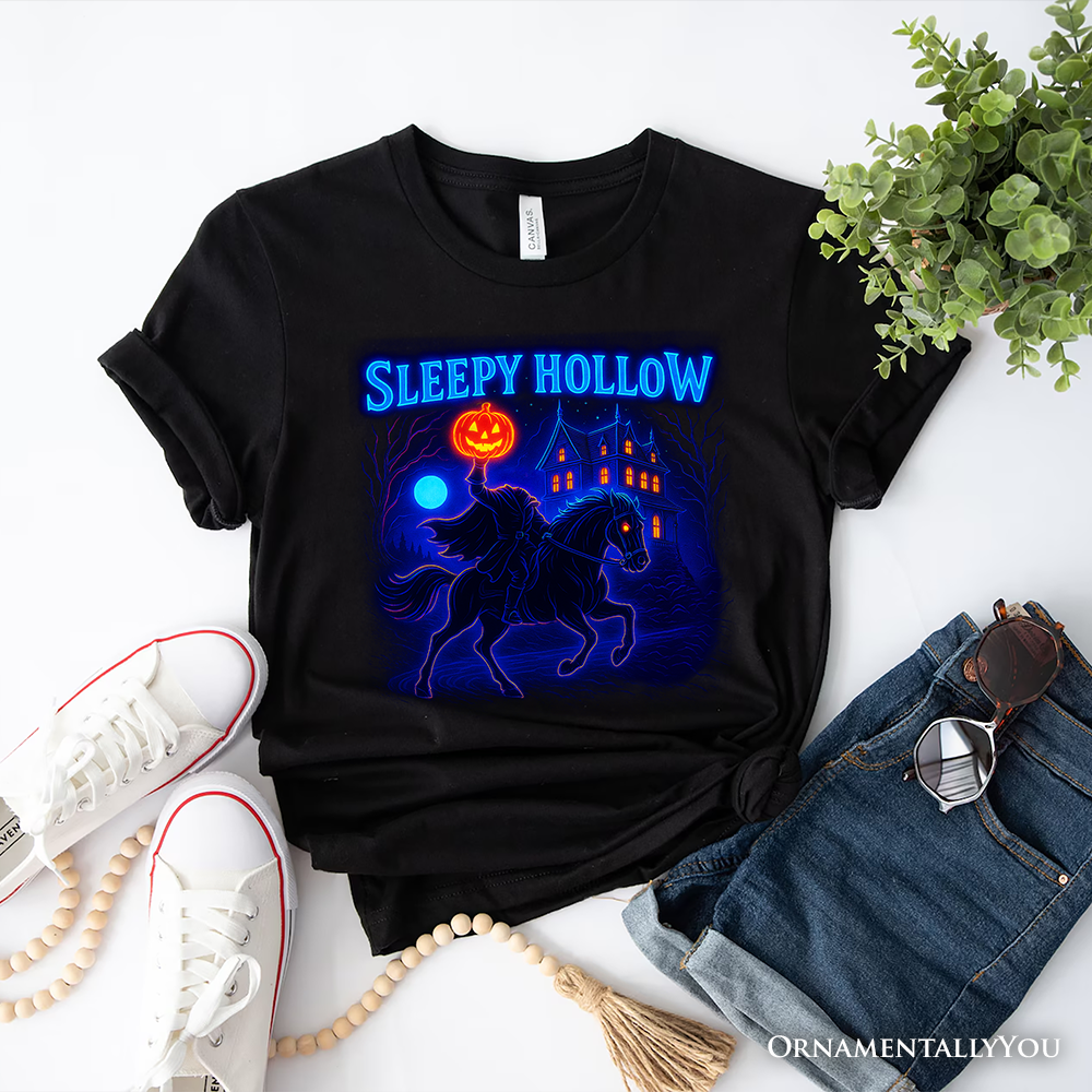 Sleepy Hollow Headless Horseman T-Shirt, Neon Retro Halloween Tee for Spooky Season