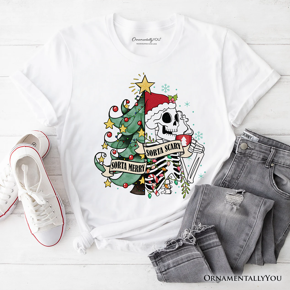 Sorta Merry Christmas Skeleton, Sarcastic Holiday Tee