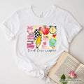 Teach Love Inspire T-Shirt, Retro Brushstroke White, Natural, and Navy Tee for Passionate Teachers