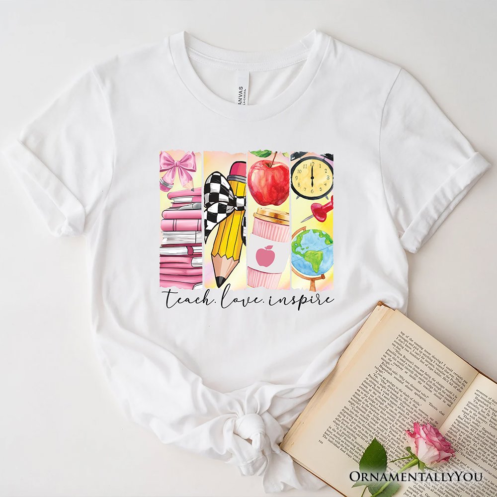 Teach Love Inspire T-Shirt, Retro Brushstroke White, Natural, and Navy Tee for Passionate Teachers