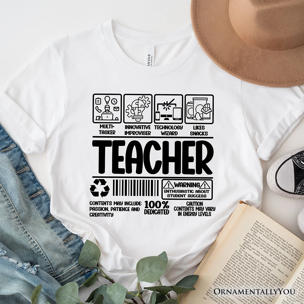 Teacher Label T-Shirt, Funny Barcode Tee for Dedicated Educators