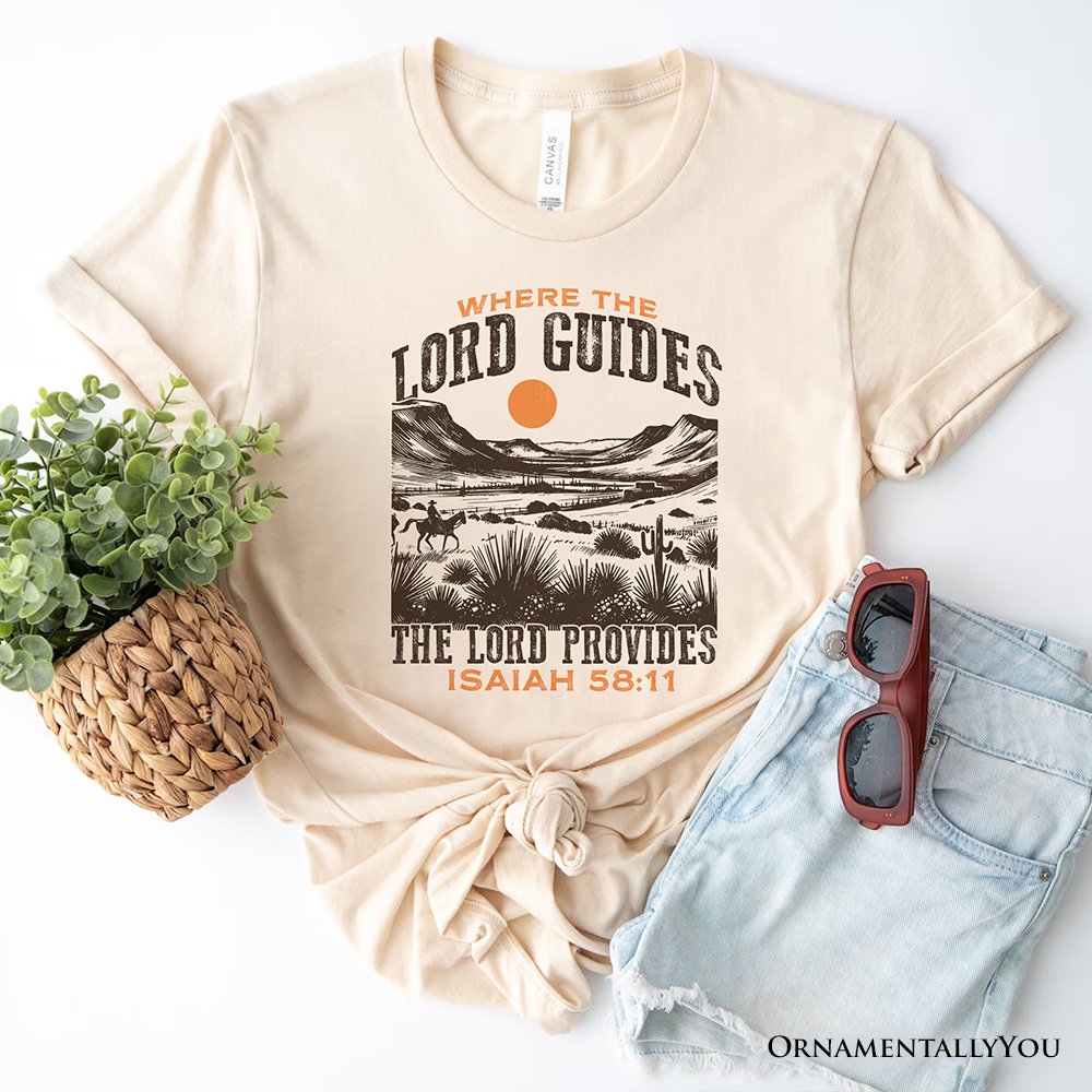 The Lord Provides Christian T-Shirt, Retro Western Desert Worship White and Natural Tee