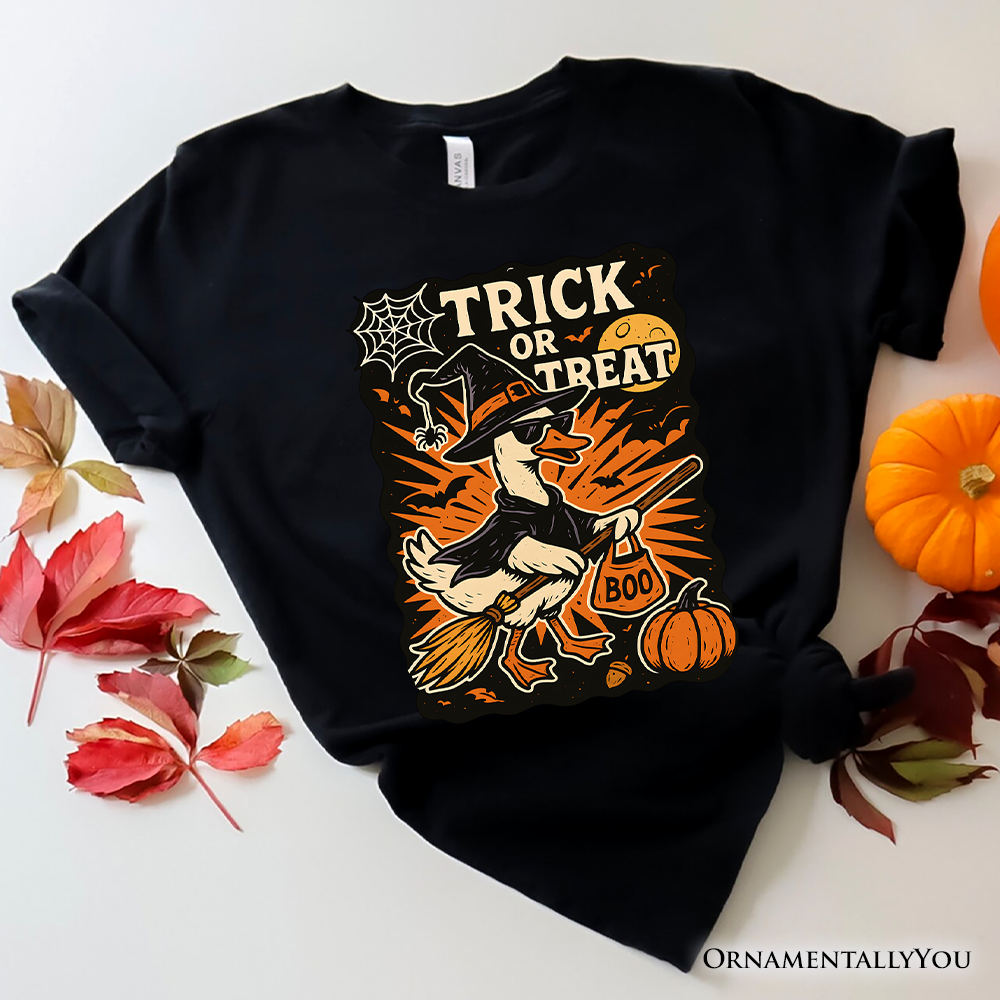 Trick or Treat Goose T-Shirt, Vintage Halloween Witch Tee for October