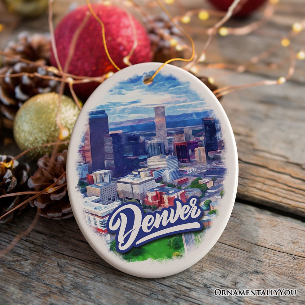 Vibrant Watercolor Art Denver Ornament, Colorado Souvenir