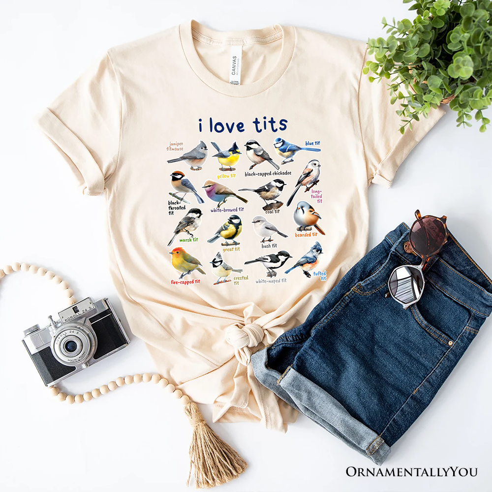 Whimsical Bird Tit T-Shirt, Funny Birdwatcher Tee Gift for Birder