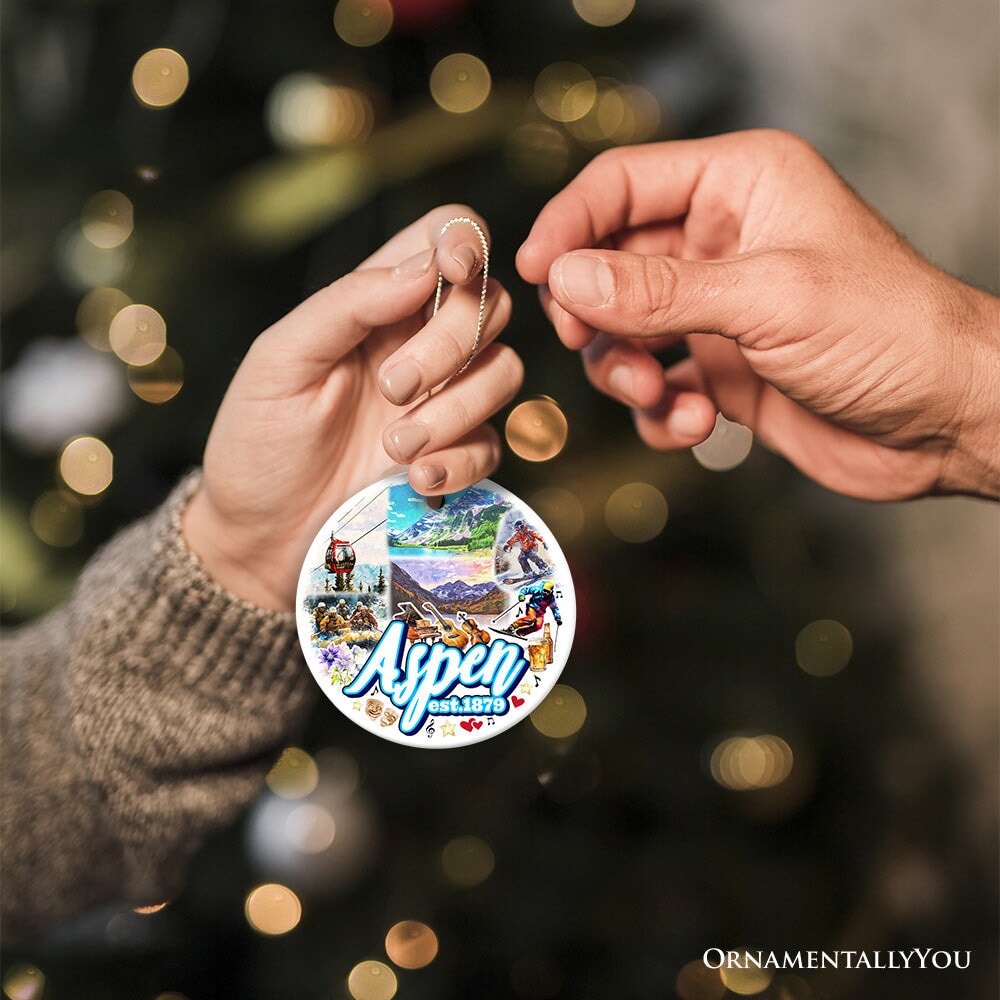 Adventurous Aspen Colorado Ornament, Snow Mountains, Nature Traveler and Skiing Vacation Souvenir