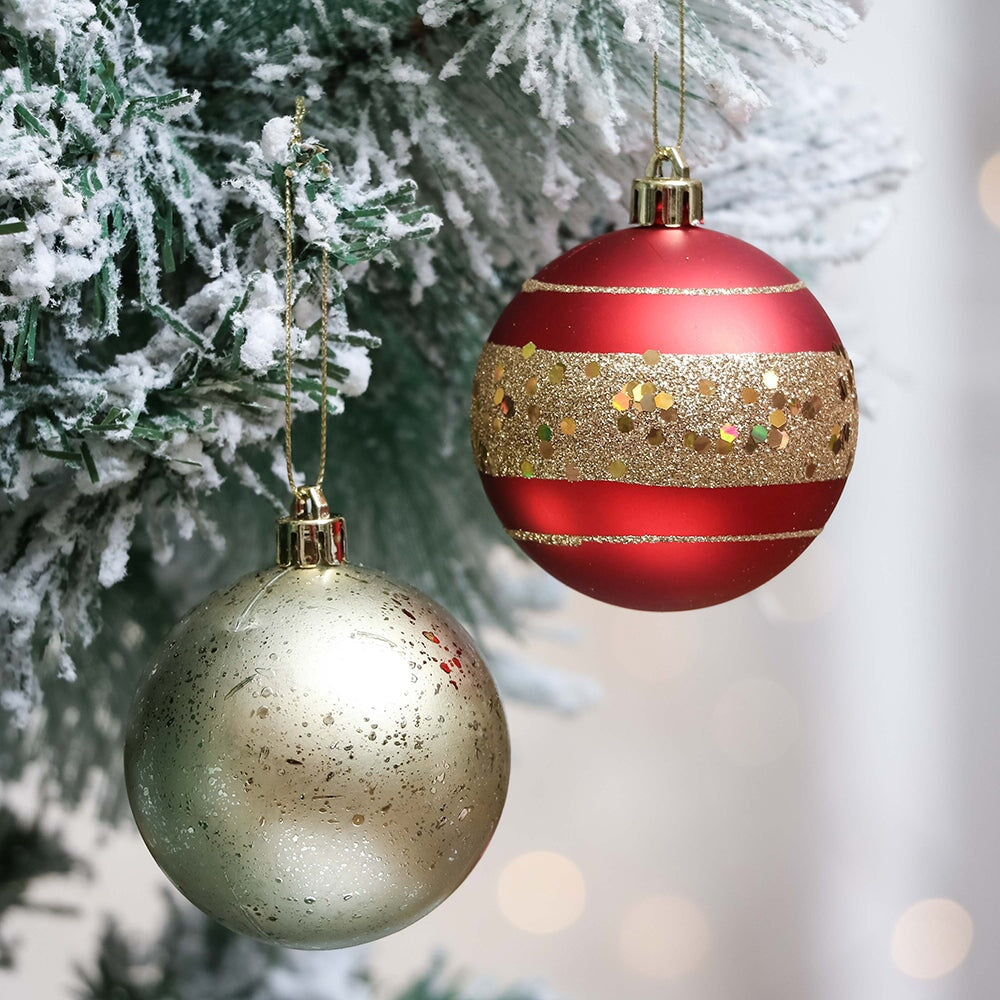 Charming Set of 35 Red and Gold Color Ornament Baubles, Christmas Tree Set