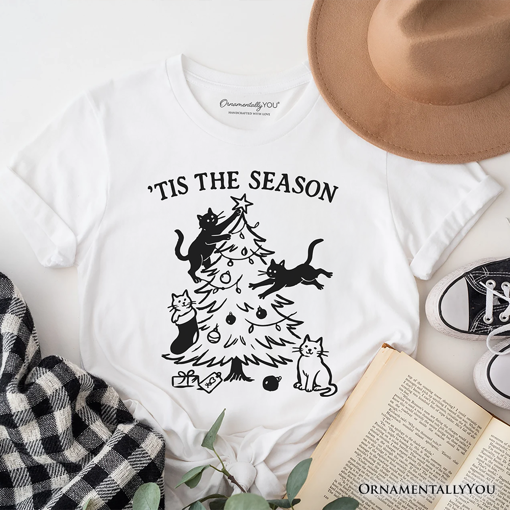 Christmas Tree Killer Cats T‑Shirt, Tis the Season Funny Holiday Tee
