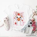 Coquette Goose with Strawberry Bow T-Shirt, Navy, Black and White Cute Tee