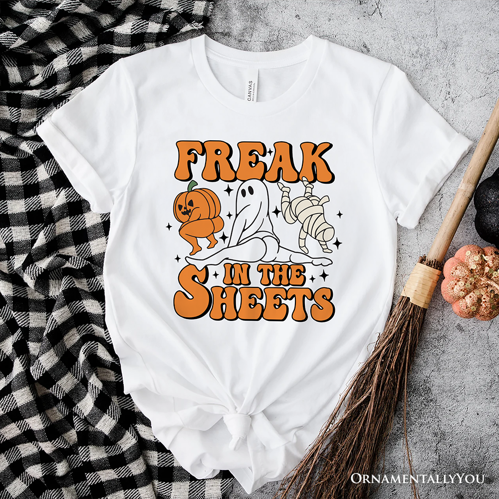 Freak in the Sheets Ghost T-Shirt, Naughty Halloween Tee for Spooky Adults