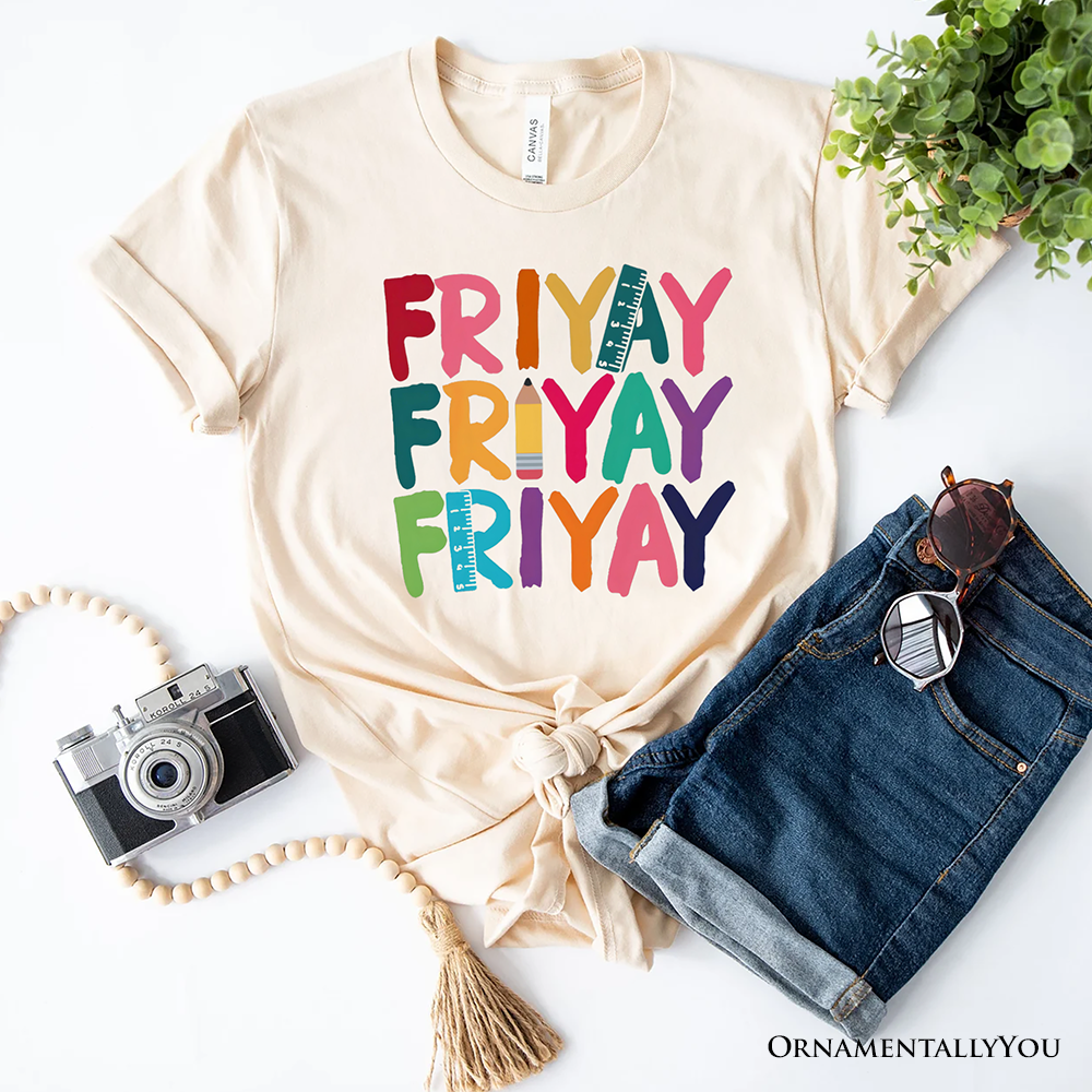 Friday Teacher T-Shirt, Friyay White, Natural, Navy and Black Weekend Vibes Tee
