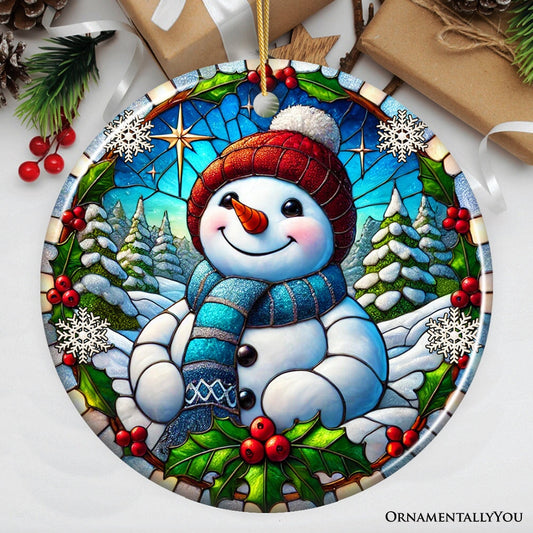 Frosty and Holly Snowman Ornament, Gift and Decor for Cheerful Winter Christmas Tree