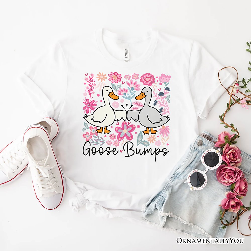Funny Goose Bumps Floral T-Shirt, White, Natural and Black Sarcastic Goose Tee Gifts