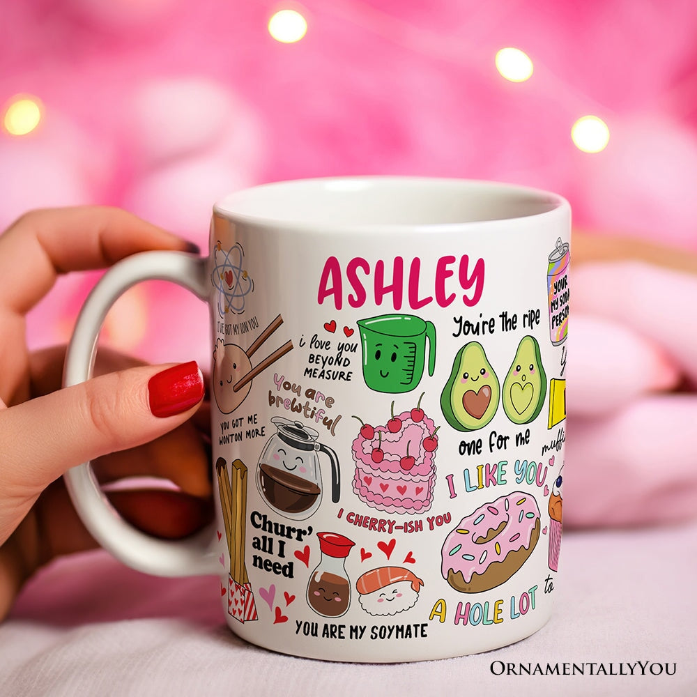 Hand Drawn Corny Love Puns Personalized Valentine Mug with Custom Name