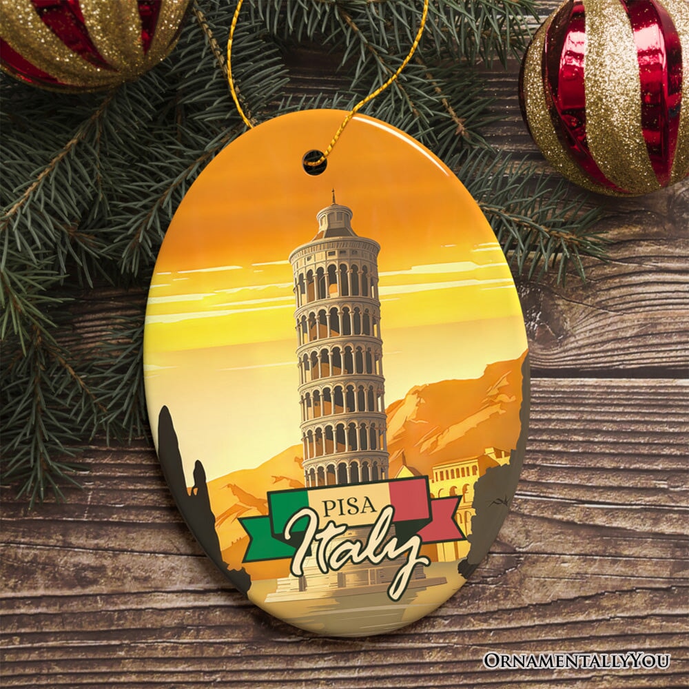 Sunset in Pisa Italy Vintage Art Souvenir Ceramic Christmas Ornament
