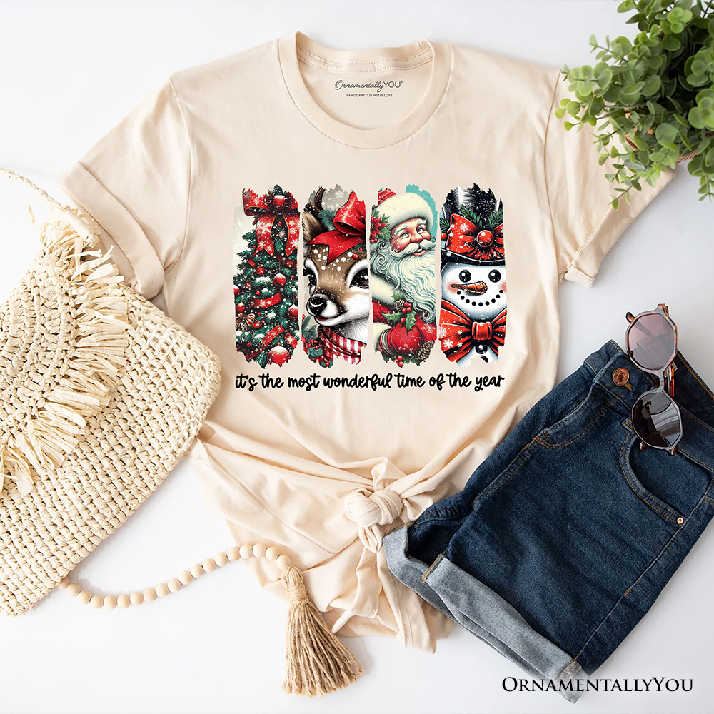 It's Most Wonderful Time Of The Year T‑Shirt, Reindeer, Santa, Snowman Vintage Tee for Christmas