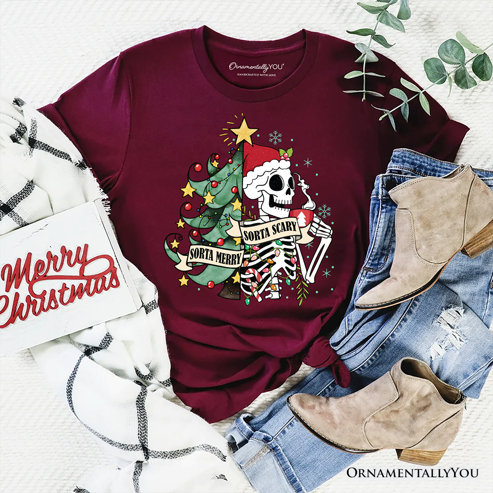 Sorta Merry Christmas Skeleton, Sarcastic Holiday Tee
