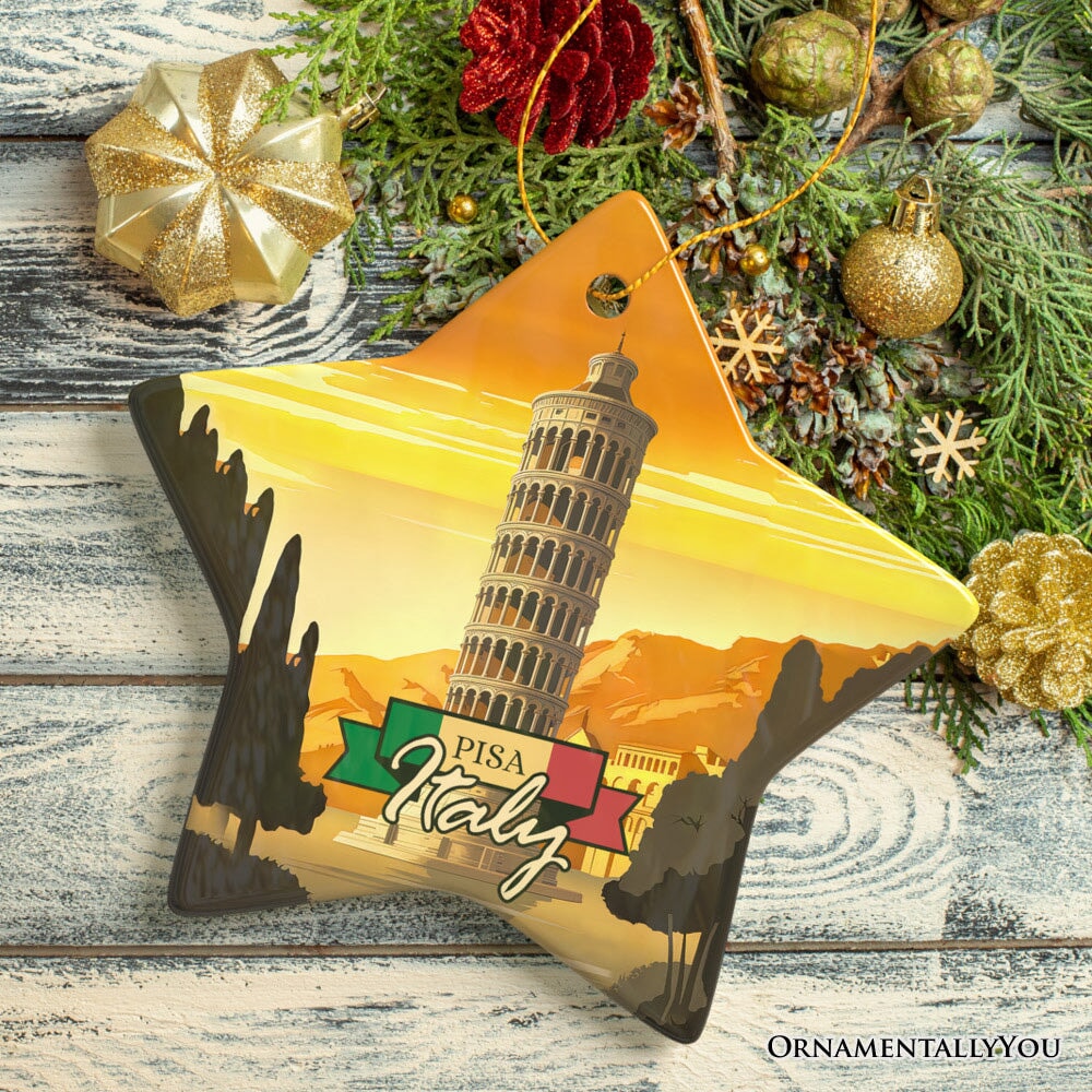 Sunset in Pisa Italy Vintage Art Souvenir Ceramic Christmas Ornament