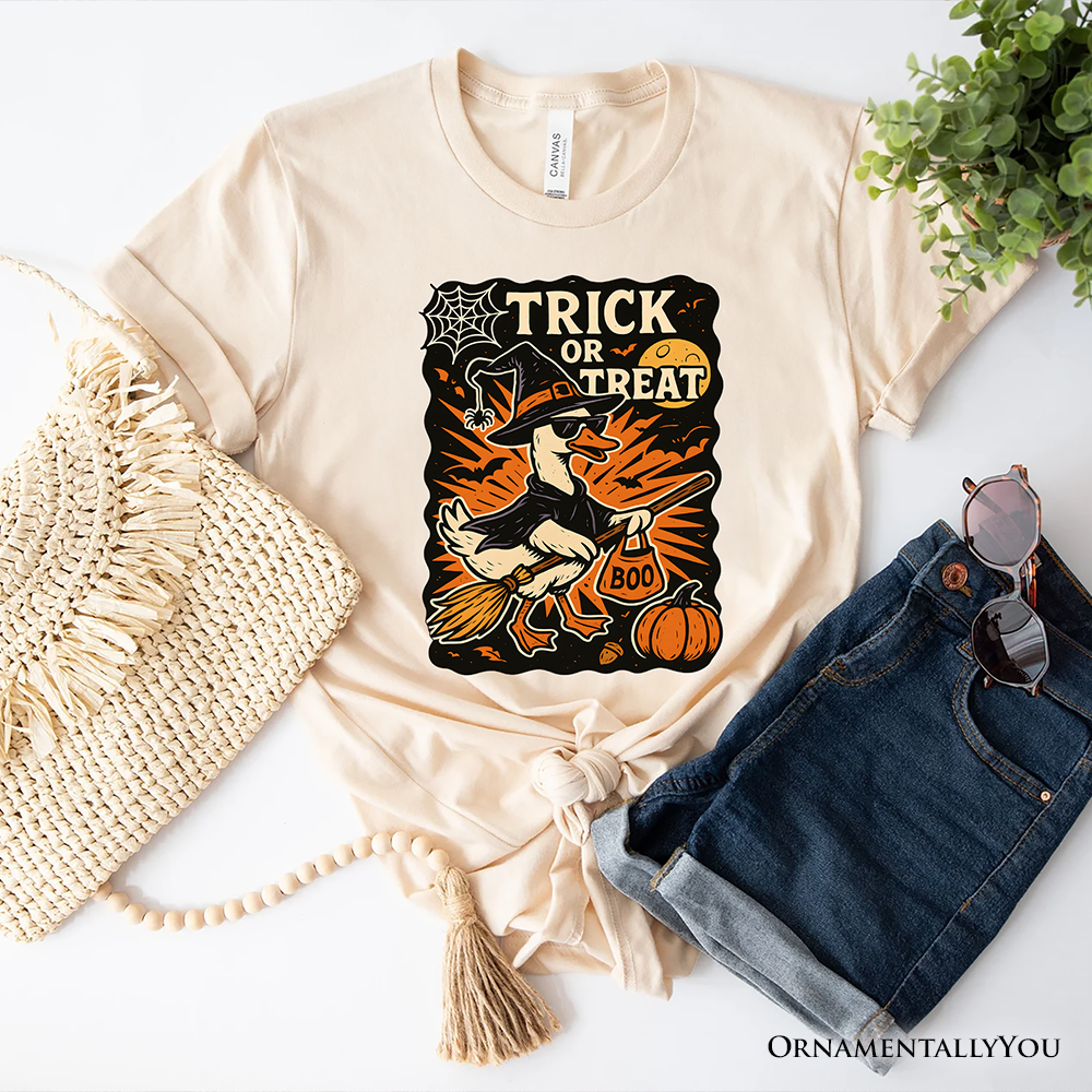 Trick or Treat Goose T-Shirt, Vintage Halloween Witch Tee for October