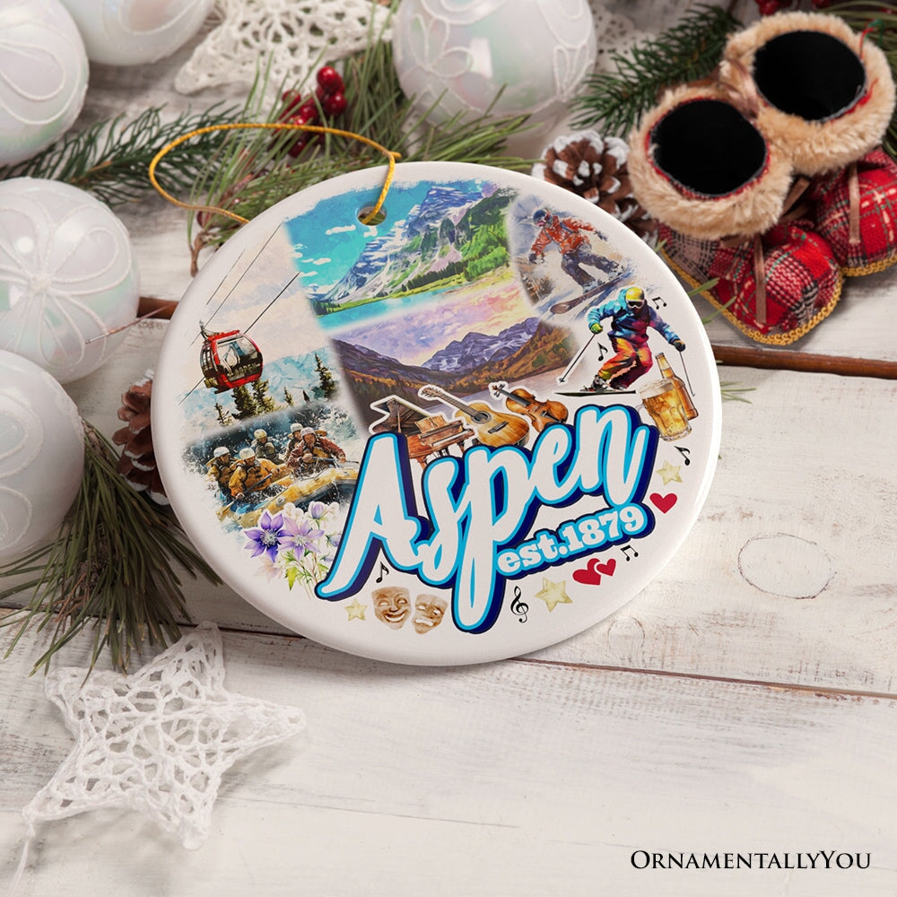 Adventurous Aspen Colorado Ornament, Snow Mountains, Nature Traveler and Skiing Vacation Souvenir