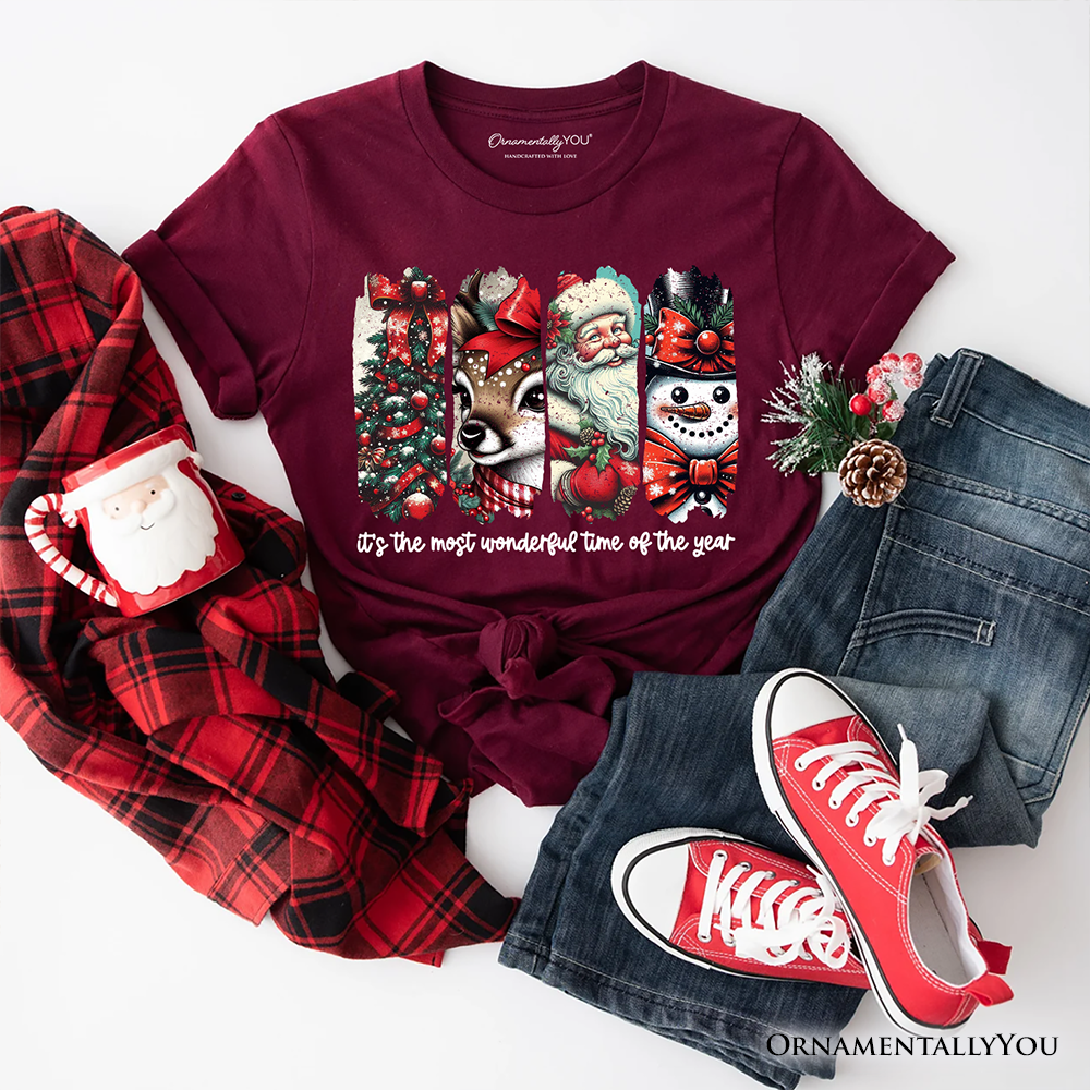 It's Most Wonderful Time Of The Year T‑Shirt, Reindeer, Santa, Snowman Vintage Tee for Christmas