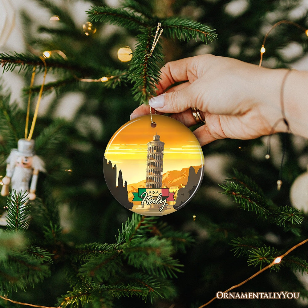 Sunset in Pisa Italy Vintage Art Souvenir Ceramic Christmas Ornament